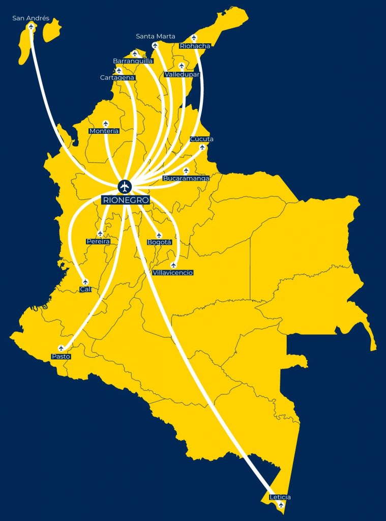 Rutas aéreas nacionales directas desde Medellín